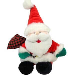 Anco 1994 Santa Claus Smiling Christmas Plush 18" Vintage Red Green Plaid Bag